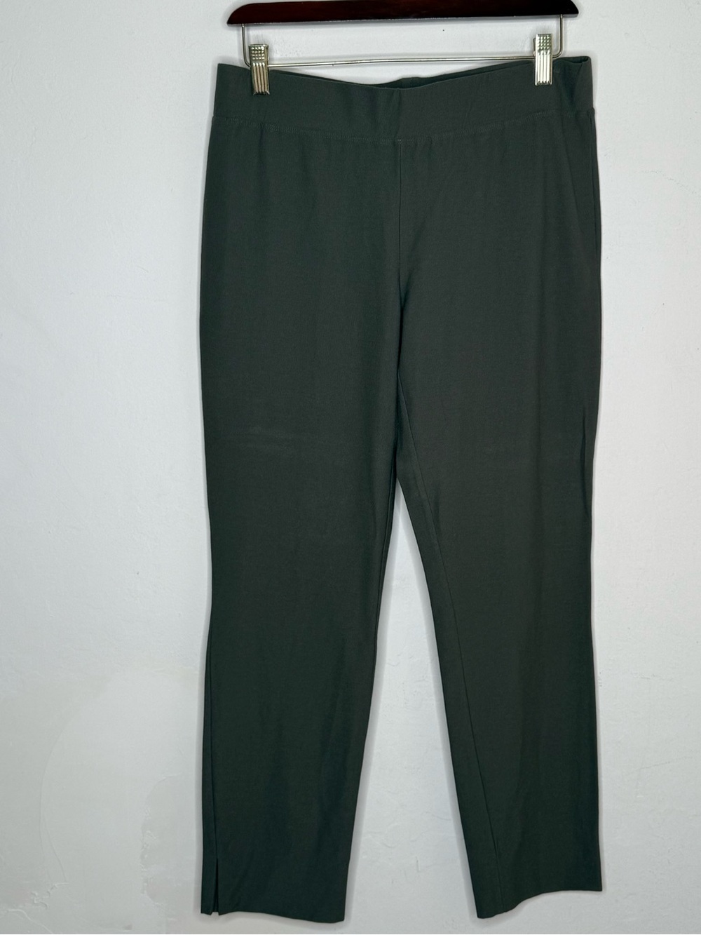 Eileen Fisher Petite Pull On Ankle Pants Olive Green Stretch Knit Small SP
